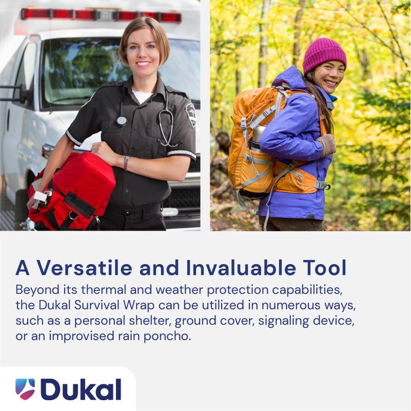 Dukal 721 Emergency Survival Blanket Mylar Wrap | Thermal Properties, Convenient Storage | Protection Against Wind, Rain, Sun | Diverse Functionality for Outdoor Enthusiasts & Responders | Pack of 1 - Image 5